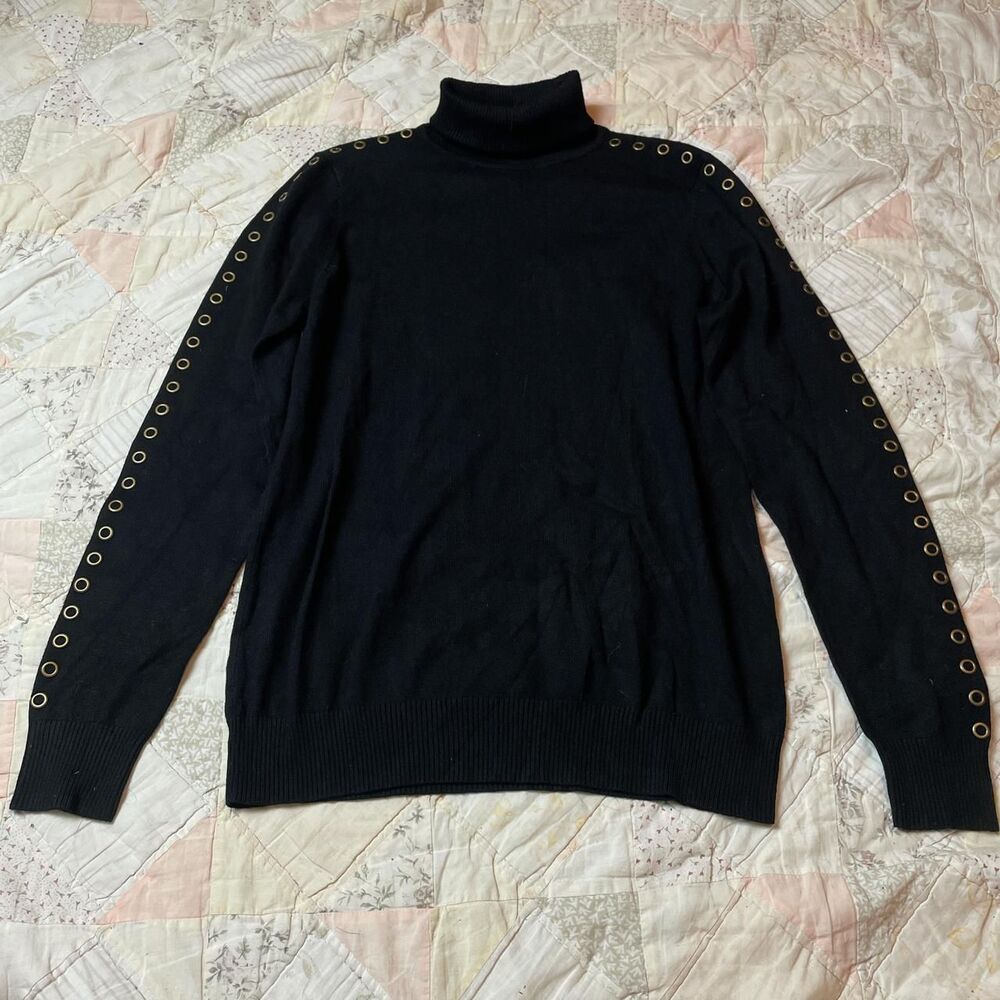 joseph a stretchy grunge black long sleeve turtleneck sweater size medium